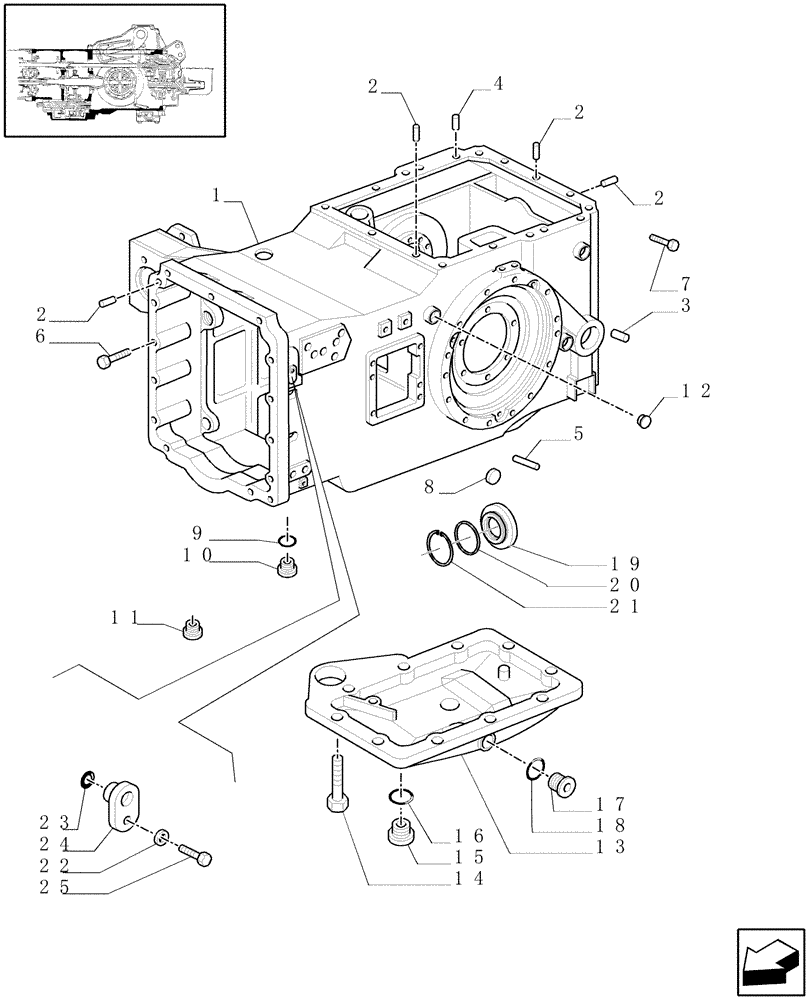 Схема запчастей Case IH MAXXUM 140 - (1.21.0/01[02]) - TRANSMISSION 24X24 (40KM/H) - REAR AXLE HOUSING, COVERS AND RELATED PARTS (03) - TRANSMISSION