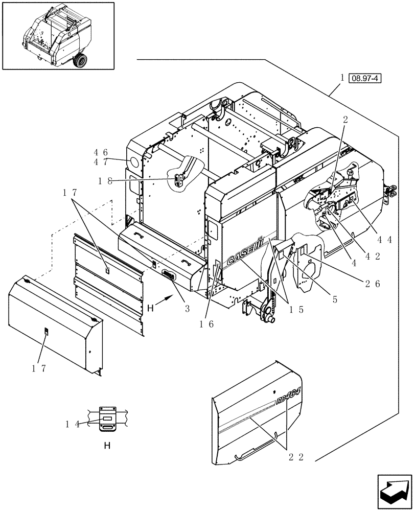 Схема запчастей Case IH RB464 - (08.97[3]) - DECALS, RH, EUROPE & R.O.W. (08) - SHEET METAL/DECALS