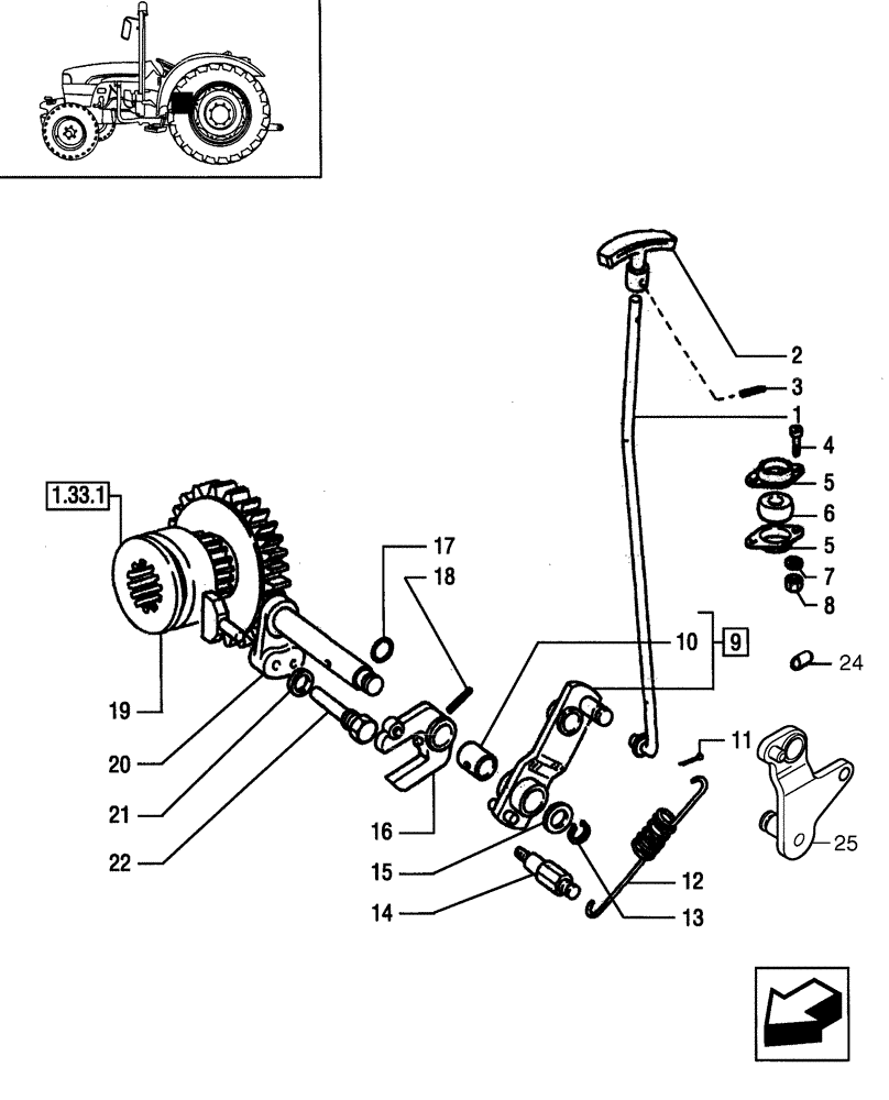 Схема запчастей Case IH JX95 - (1.33.2) - TRANSMISSION GEARINGS - IDLER CONTROLS (04) - FRONT AXLE & STEERING