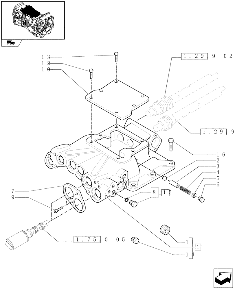 Схема запчастей Case IH MAXXUM 140 - (1.29.9[01]) - TRANSMISSION 16X16 OR 17X16 - REVERSER COVER - HOUSING AND RELATED PARTS (03) - TRANSMISSION