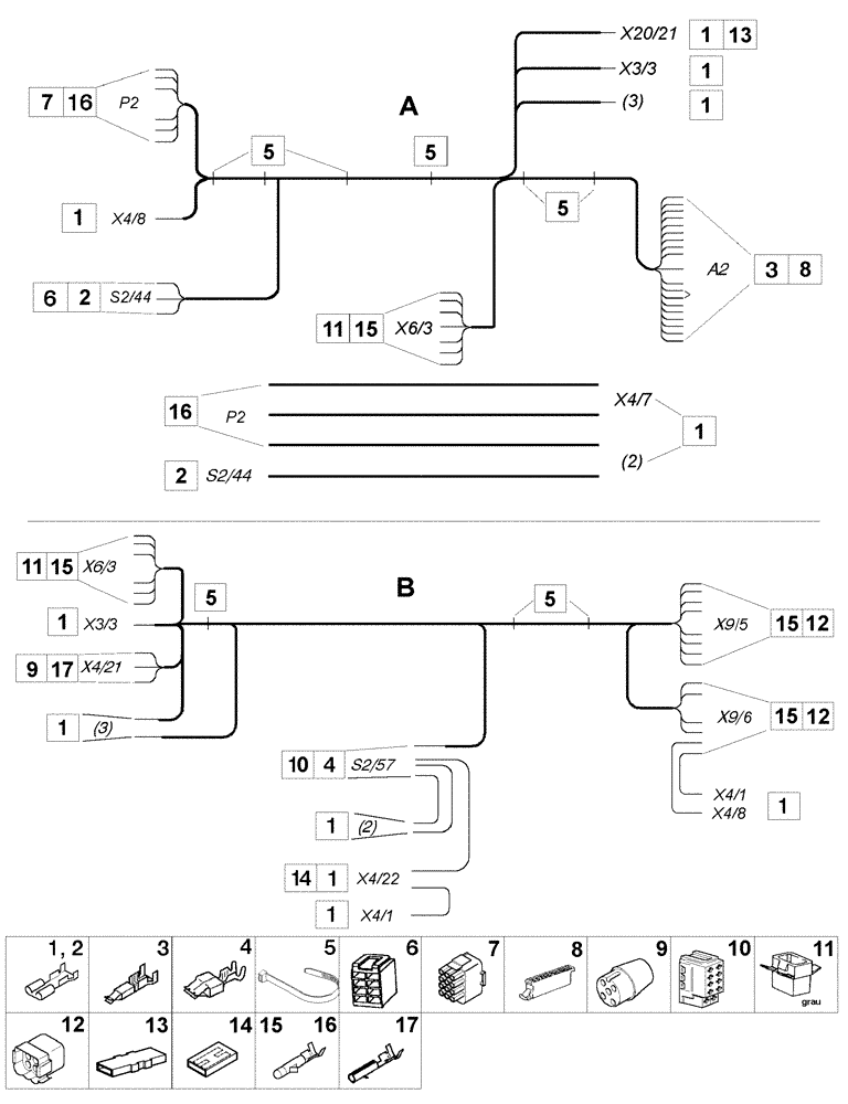 Схема запчастей Case IH C55 - (04-04[01]) - DIGITAL-TRACTORMETER ELECTRICAL CABLES (04) - ELECTRICAL SYSTEMS