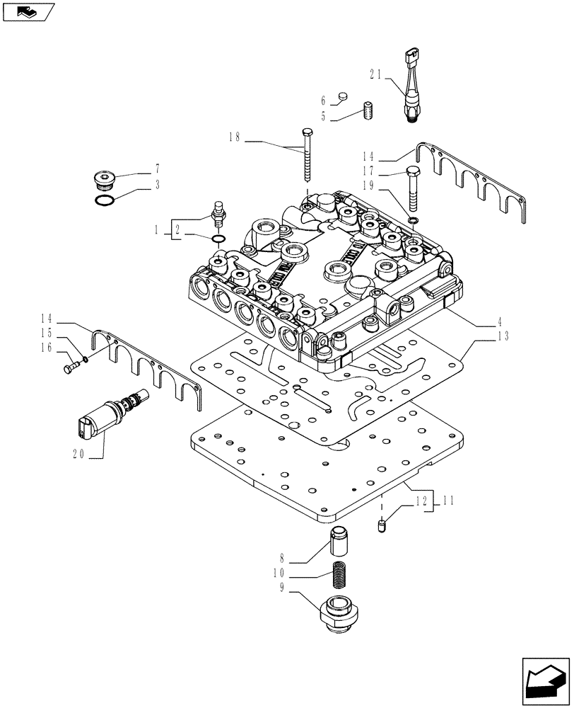 Схема запчастей Case IH MAGNUM 210 - (21.135.01[03]) - TRANSMISSION 19X6, TOP COVER CONTROL VALVE, WITH POWERSHIFT TRANSMISSION (21) - TRANSMISSION