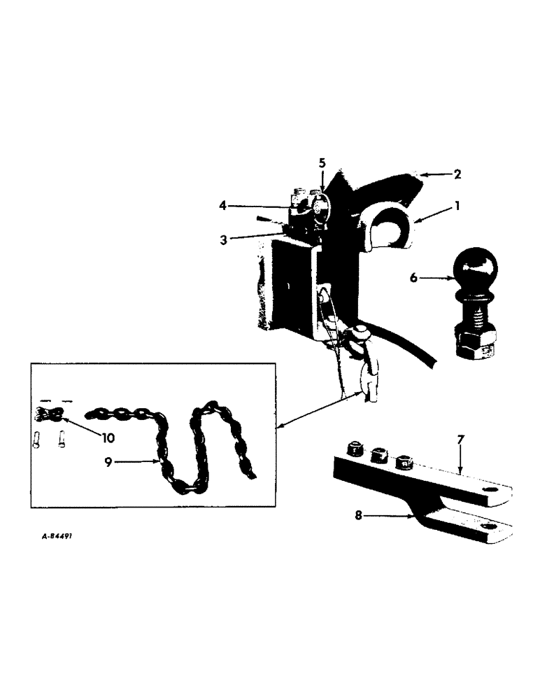 Схема запчастей Case IH VARIOUS - (B-128) - TRAILER HITCHES AND SAFETY CHAIN, BALL AND SOCKET, & CLEVIS TYPES 1965 & SINCE 