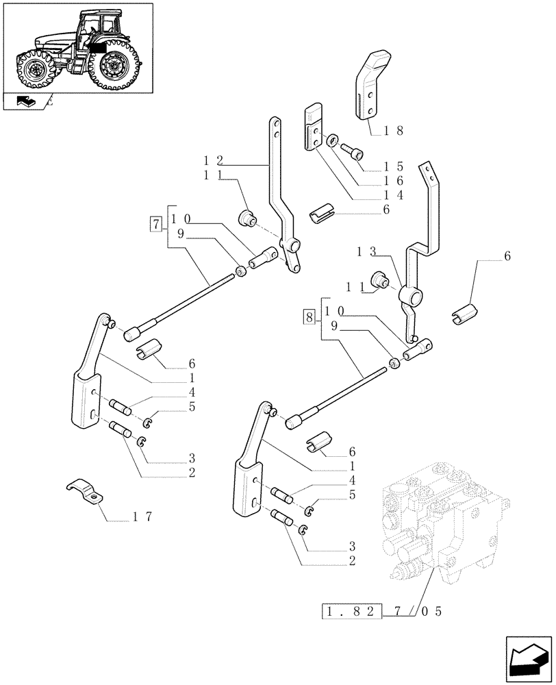 Схема запчастей Case IH FARMALL 95U - (1.96.2/05[01]) - TWO CONTROL VALVES (BOSCH) - LEVERS AND KNOBS - W/CAB (VAR.330357) (10) - OPERATORS PLATFORM/CAB