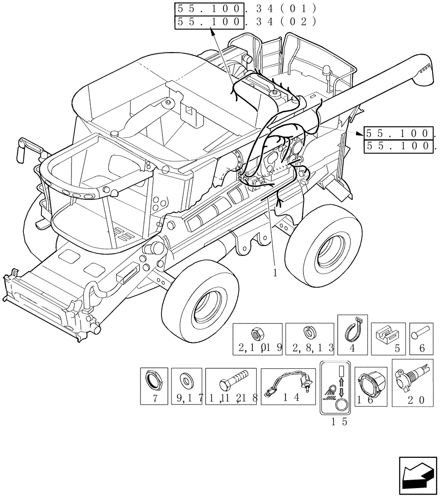 Схема запчастей Case IH 8010 - (55.100.31[01]) - WIRE HARNESS, STRAWHOOD - FRONT - 7010/8010 (55) - ELECTRICAL SYSTEMS