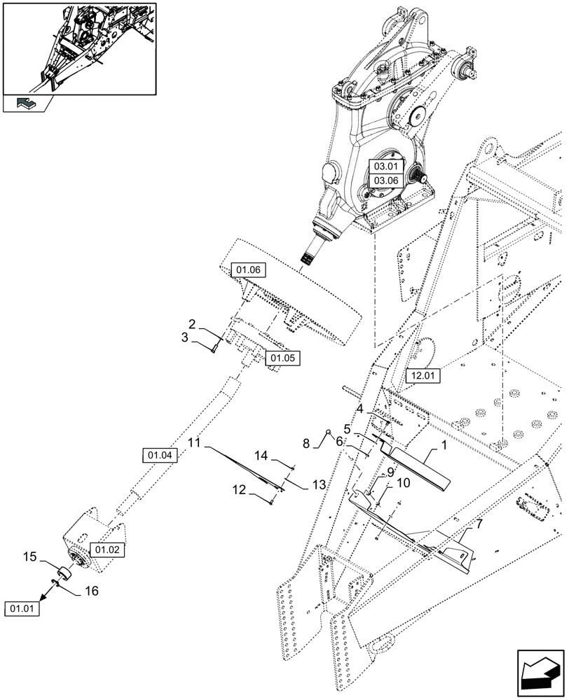 Схема запчастей Case IH LB433R - (01.03[01]) - POWER TAKE-OFF, REAR, SHIELD (01) - POWER TAKE OFF