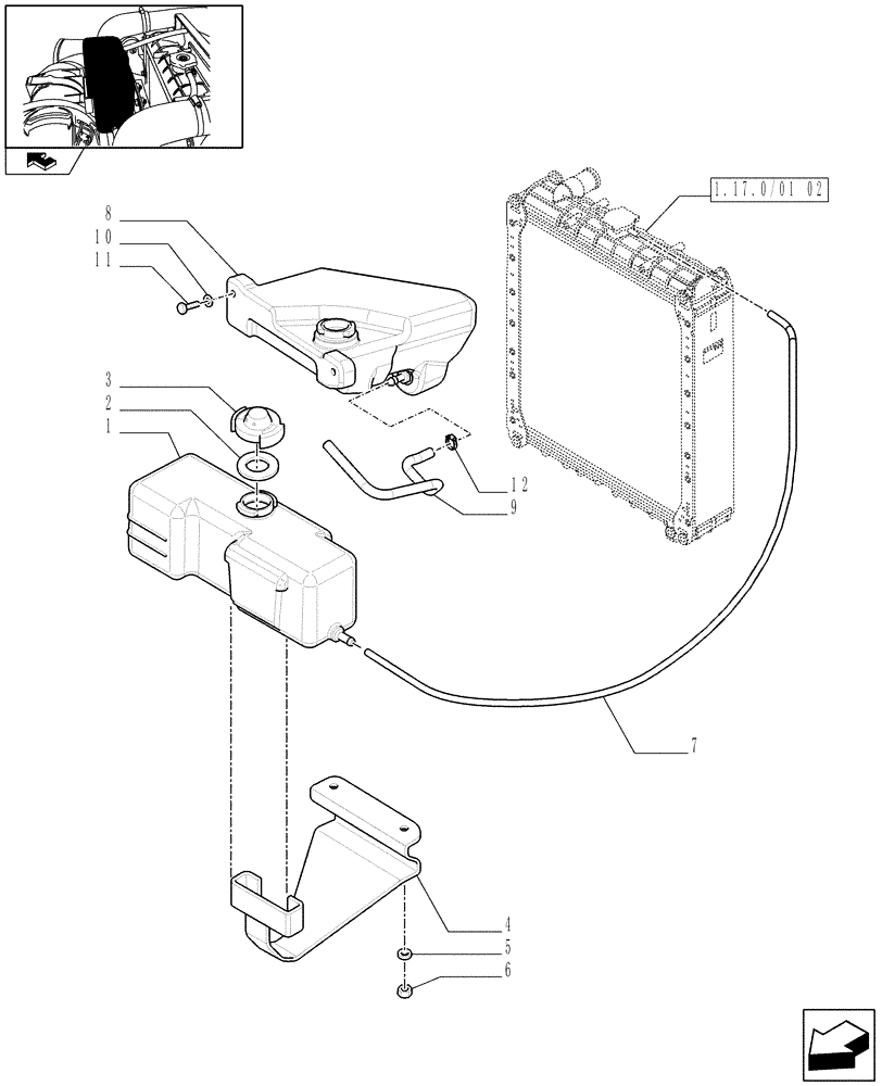 Схема запчастей Case IH FARMALL 105V - (1.17.0/01[01]) - COOLING TANK AND RELATED PARTS (02) - ENGINE EQUIPMENT