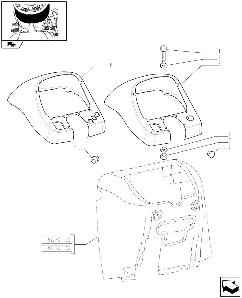 Схема запчастей Case IH FARMALL 95 - (1.92.83/01) - FRONT CONSOLE TRIM - FOR HIGH CLEARANCE VERSION (10) - OPERATORS PLATFORM/CAB