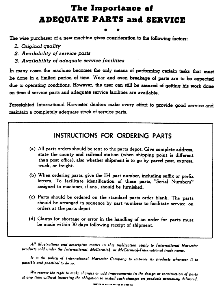 Схема запчастей Case IH 303 - (001) - THE IMPORTANCE OF ADEQUATE PARTS AND SERVICE (00) - GENERAL & PICTORIAL INDEX