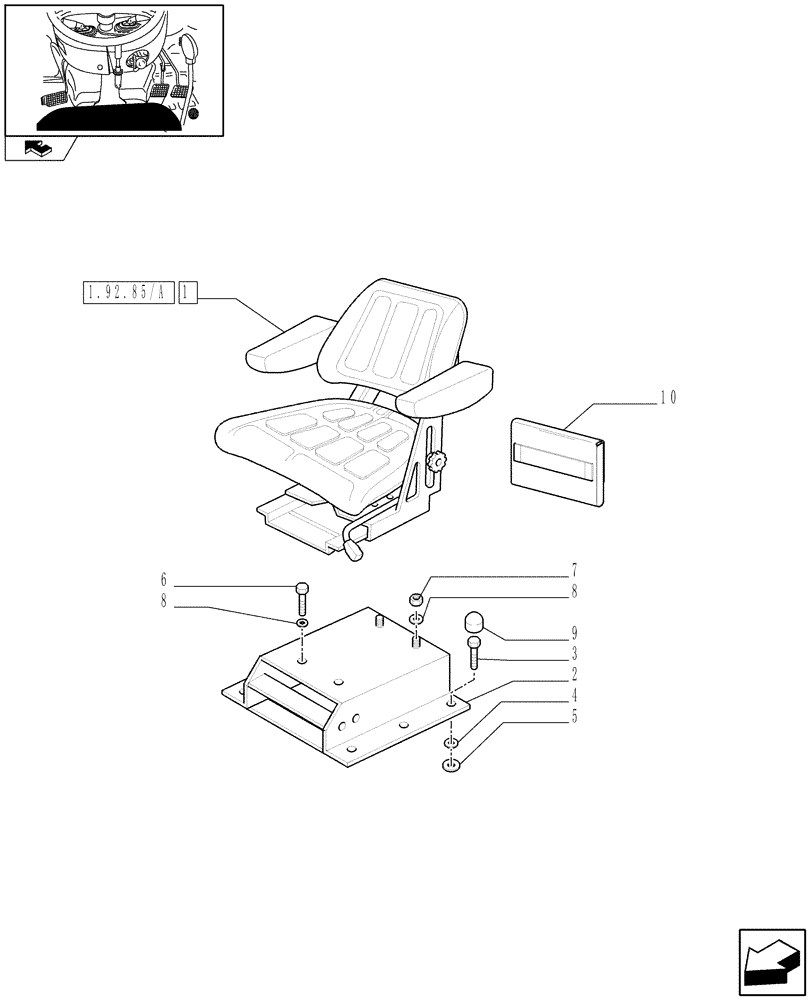 Схема запчастей Case IH FARMALL 70 - (1.92.85) - SEAT, SUPPORT (10) - OPERATORS PLATFORM/CAB