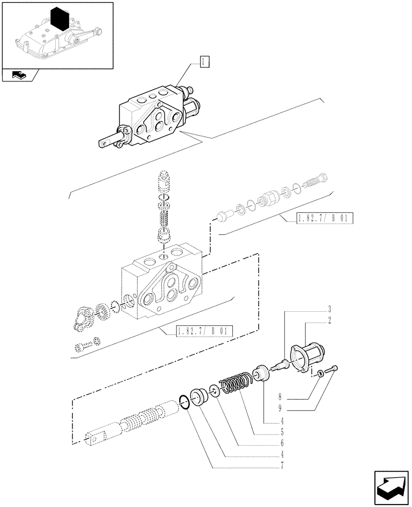 Схема запчастей Case IH FARMALL 85N - (1.82.7/ B[02]) - SIMPLE DOUBLE EFFECT DISTRIBUTOR - BREAKDOWN (07) - HYDRAULIC SYSTEM