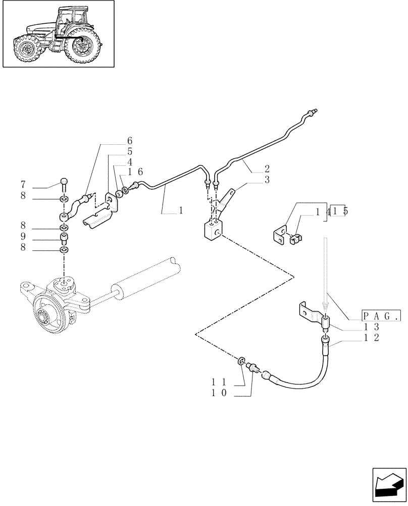 Схема запчастей Case IH JX90U - (1.68.5/05[02]) - (VAR.325) ELECTROHYD. FRONT DIFFENTIAL LOCK 40 KM/H, BRAKES AND MUDGUARDS - BRAKE PIPES (05) - REAR AXLE