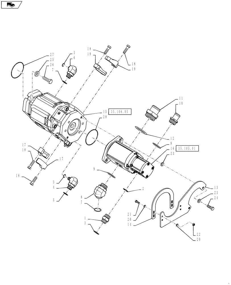 Схема запчастей Case IH QUADTRAC 600 - (35.106.04) - HYDRAULIC PUMP MOUNTING & FITTINGS - HIGH OUTPUT HYDRAULICS (35) - HYDRAULIC SYSTEMS