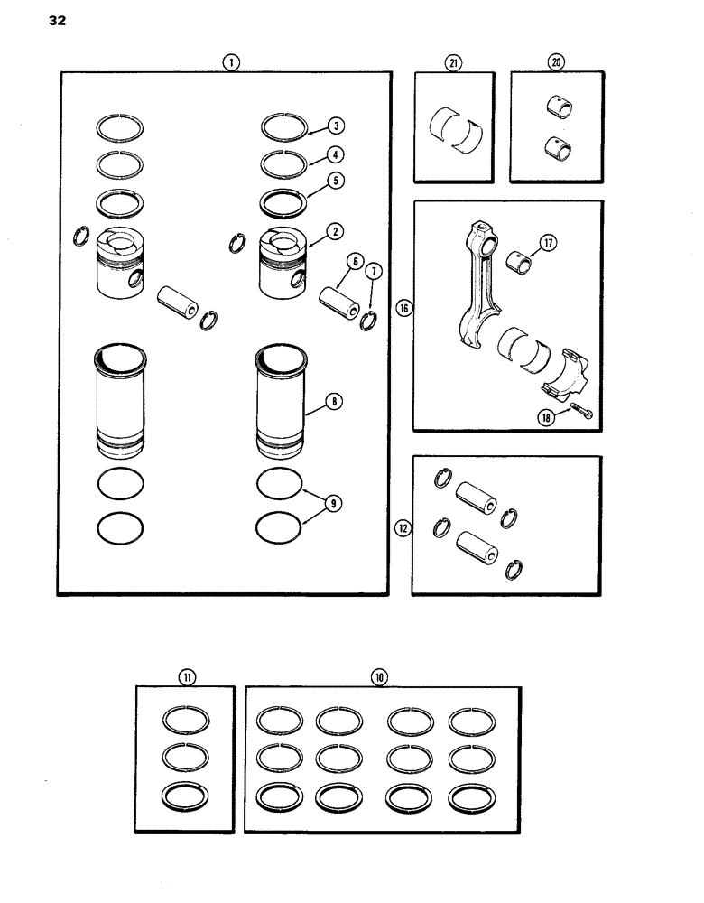 Схема запчастей Case IH 770 - (032) - PISTON ASSEMBLY AND CONNECTING RODS, 267B DIESEL ENGINE (02) - ENGINE