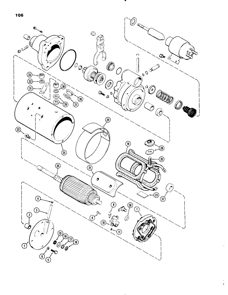 Схема запчастей Case IH 1270 - (106) - STARTER ASSEMBLY, WITH DELCO DRIVE ASSEMBLY, DELCO-REMY NUMBER 1113399 (04) - ELECTRICAL SYSTEMS