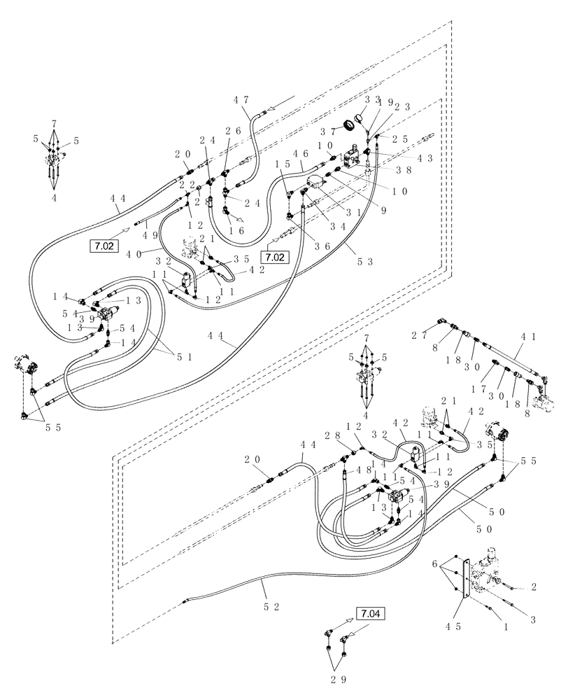 Схема запчастей Case IH DHX251 - (7.07[1.2]) - HYDRAULICS, DOUBLE SWATH, 25 FT, FROM PIN E01 2003 (07) - HYDRAULICS