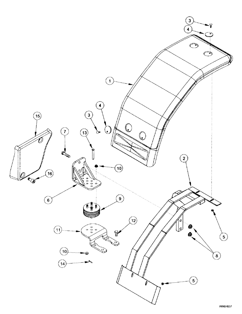 Схема запчастей Case IH MX200 - (9-014) - FENDERS, FRONT, NARROW (09) - CHASSIS/ATTACHMENTS