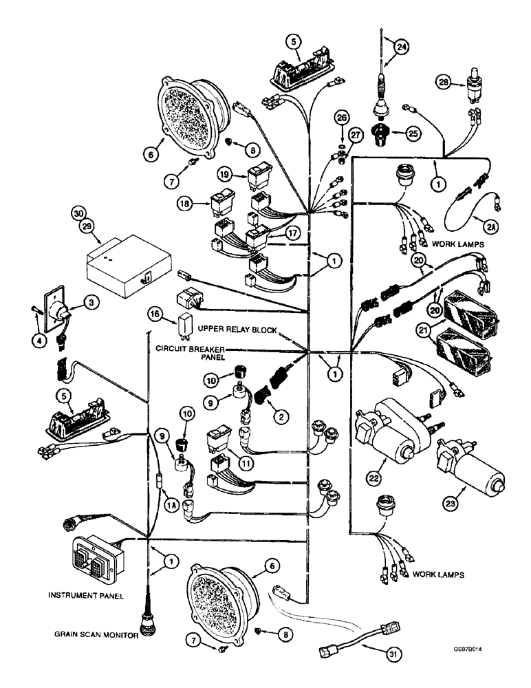 Схема запчастей Case IH 2144 - (4-21A) - CAB HARNESS, OVERHEAD, COMBINE P.I.N. JJC0172845 AND AFTER (06) - ELECTRICAL