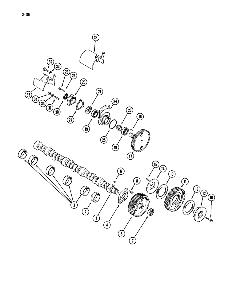 Схема запчастей Case IH 4994 - (2-36) - CAMSHAFT AND TIMING GEARS, 866 CUBIC INCH DIESEL ENGINE (02) - ENGINE