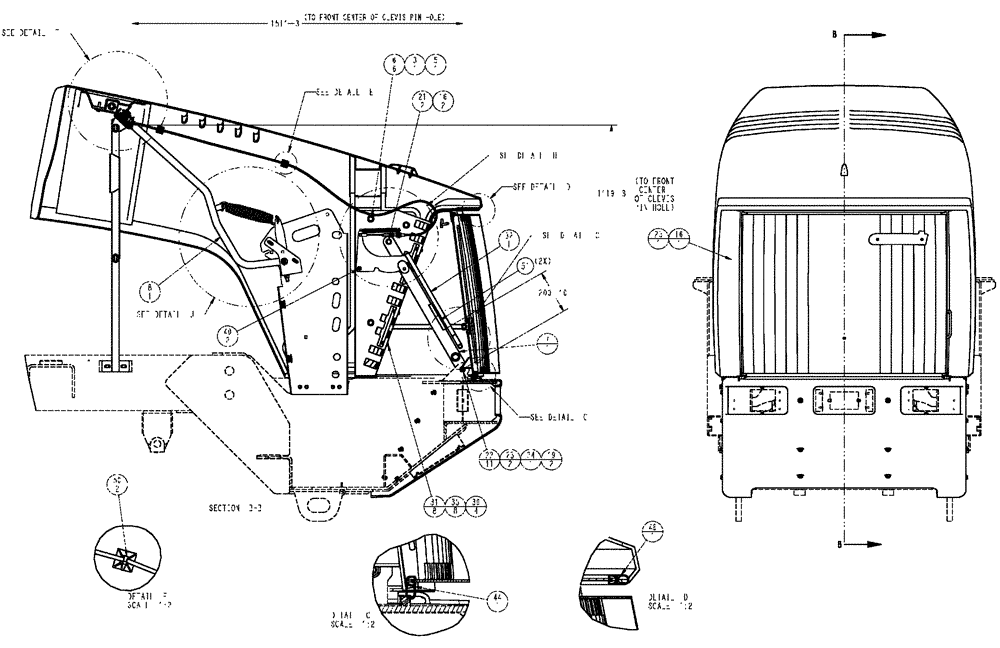 Схема запчастей Case IH TITAN 4020 - (04-022[02]) - HOOD ASSEMBLY, HOOD/GRILLE - SERIAL #22152 AND LATER Frame & Suspension