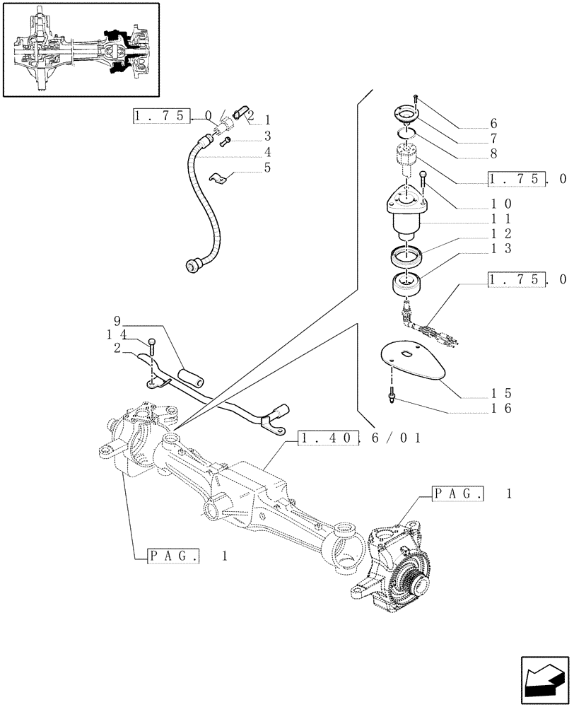 Схема запчастей Case IH MAXXUM 115 - (1.40. 6/02[02]) - (CL.4) FRONT AXLE W/MULTI-PLATE DIFF. LOCK AND STEERING SENSOR - SENSOR (VAR.330408) (04) - FRONT AXLE & STEERING