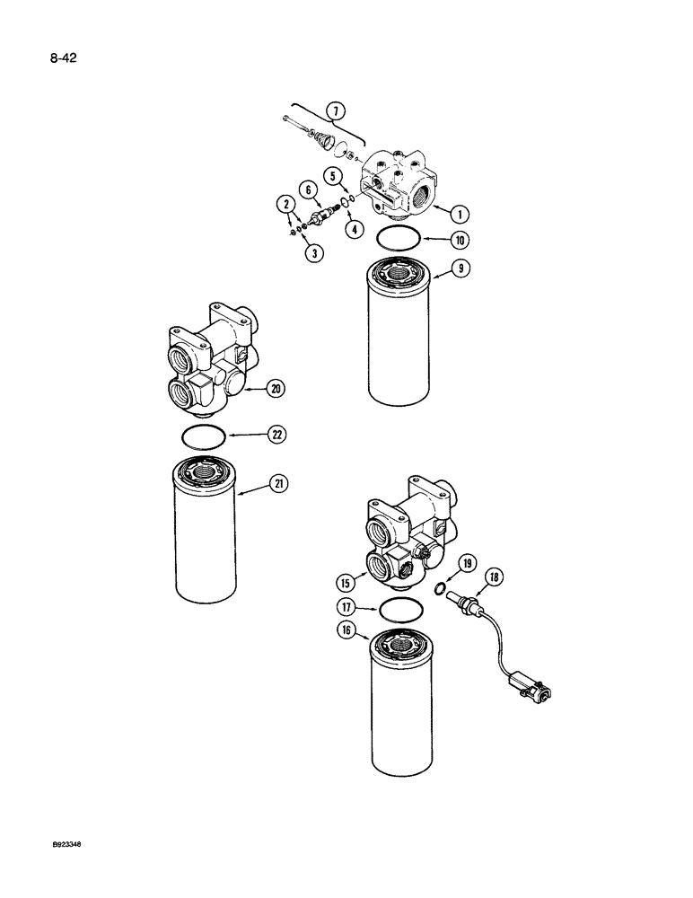 Схема запчастей Case IH 9240 - (8-042) - TRANSMISSION AND HYDRAULIC OIL FILTER ASSEMBLY, PRIOR TO P.I.N. JCB0028400 (08) - HYDRAULICS