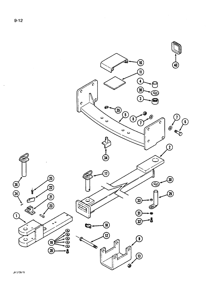 Схема запчастей Case IH 9270 - (9-012) - DRAWBAR EXTENDABLE PRIOR TO P.I.N. JCB0028401 (09) - CHASSIS/ATTACHMENTS