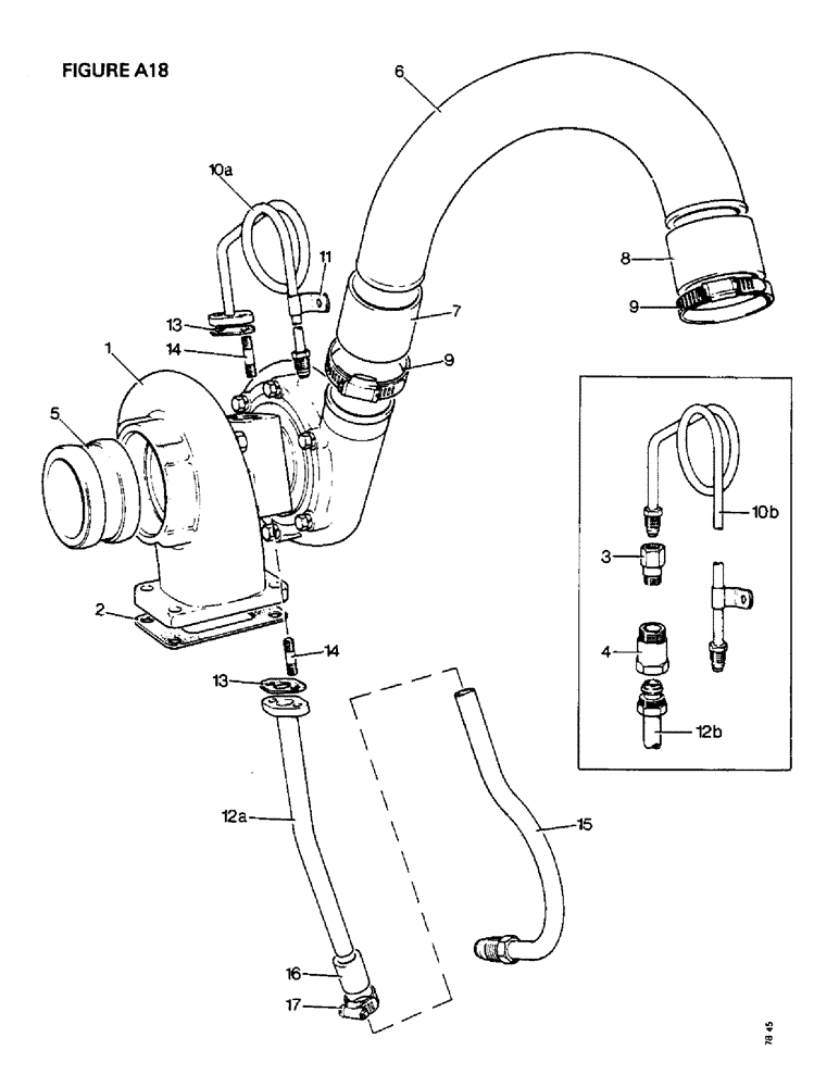 Схема запчастей Case IH 1410 - (A18-1) - ENGINE, TURBOCHARGER, 1410, 1410Q, 1410SK, 1412, 1412Q,1412G, 1412SK (01) - ENGINE