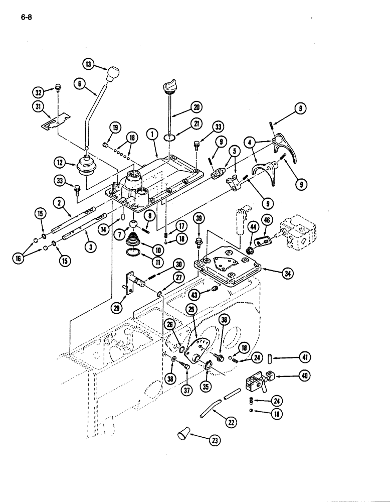 Схема запчастей Case IH 255 - (6-08) - GEAR SHIFT LINKAGE AND MECHANISM, RANGE SHIFT LINKAGE, SYNCHROMESH TRANSMISSION (06) - POWER TRAIN