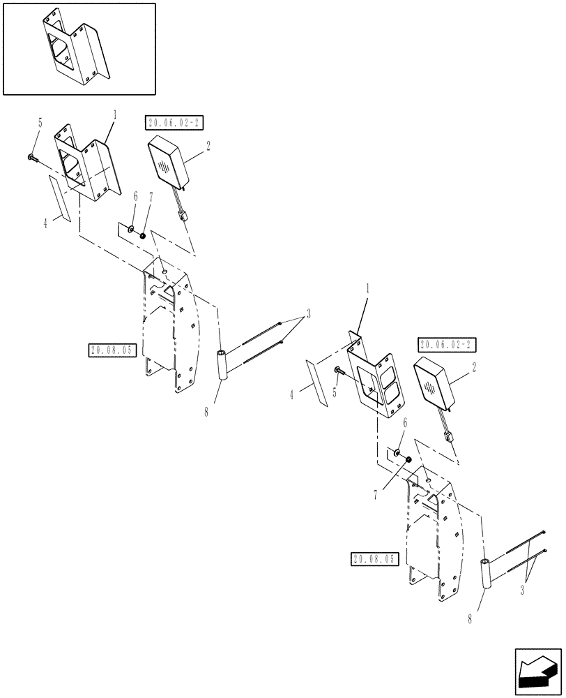 Схема запчастей Case IH HDX182 - (20.06.03[2]) - LIGHT BRACKETS, TY09 & AFTER (55) - ELECTRICAL SYSTEMS