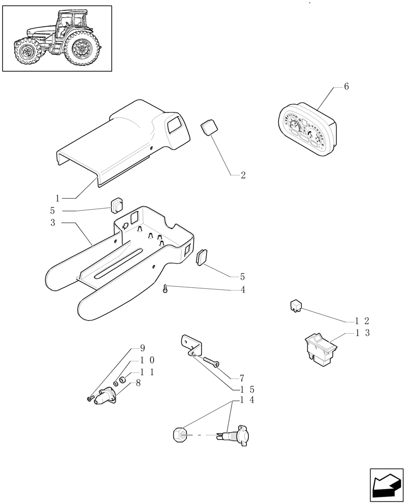 Схема запчастей Case IH JX1090U - (1.75.1[01]) - OUTLET, CONTROL PANEL AND STEERING COLUMN COVER L/CAB (06) - ELECTRICAL SYSTEMS