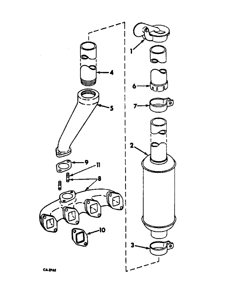 Схема запчастей Case IH 544 - (D-02) - DIESEL ENGINE, MANIFOLD AND VERTICAL EXHAUST SYSTEM (01) - ENGINE