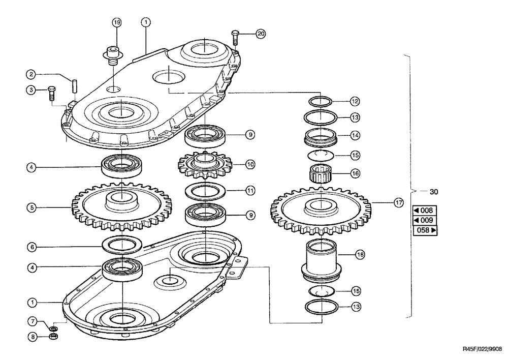 Схема запчастей Case IH RU450 - (0022) - SCRAPER GEARBOX (58) - ATTACHMENTS/HEADERS