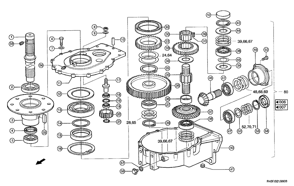 Схема запчастей Case IH RU450 - (0021) - ROTOR DRIVE, LEFT (58) - ATTACHMENTS/HEADERS