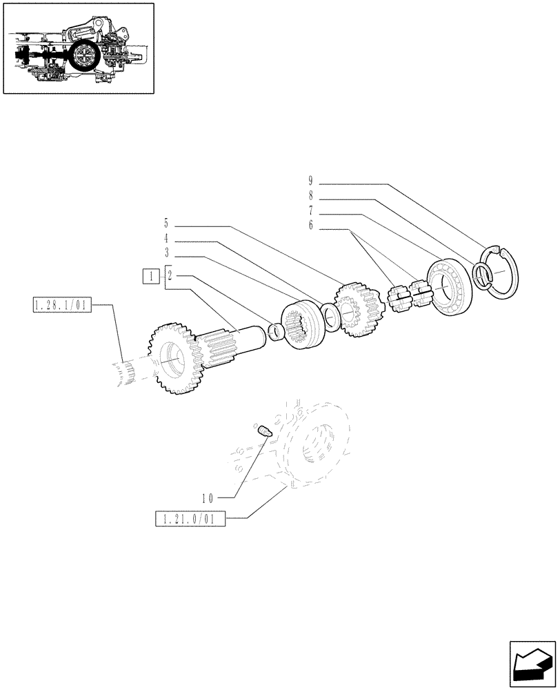 Схема запчастей Case IH JX70 - (1.32.1/02[02]) - (VAR.115-382) 20X12 (40KM/H) TRANSMISSION W/FRONT BRAKE & LIMITED SLIP - DRIVE SHAFT AND GEARINGS (03) - TRANSMISSION