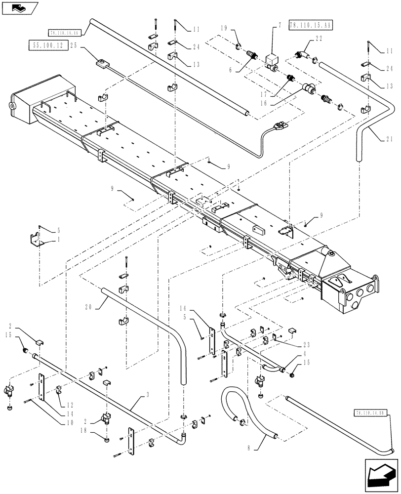 Схема запчастей Case IH 810 - (78.110.14.BA) - BOOM PLUMBING, 60, 2.5" TUBES, LH, INNER (78) - SPRAYING