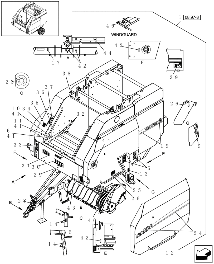 Схема запчастей Case IH RB464 - (08.97[4]) - DECALS, LH, EUROPE & R.O.W. (08) - SHEET METAL/DECALS