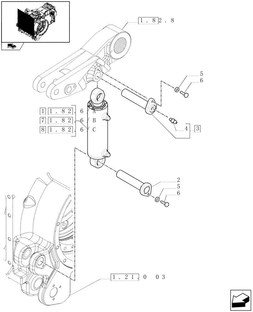 Схема запчастей Case IH PUMA 210 - (1.82.6) - HYDRAULIC POWER LIFT - CYLINDER AND PINS (07) - HYDRAULIC SYSTEM