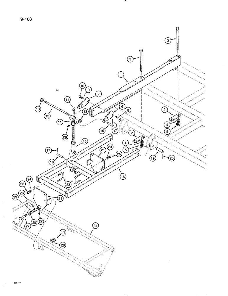 Схема запчастей Case IH 8500 - (9-168) - PRESS WHEEL FRAME AND MOUNTING PARTS, USED WITH FRAME SECTIONS 1, 2, 3, AND 4, 33 FOOT WIDE DRILL (09) - CHASSIS/ATTACHMENTS