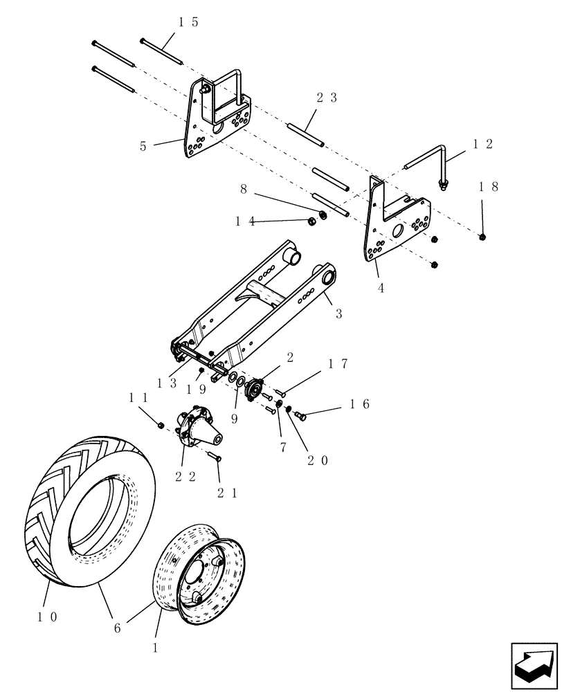 Схема запчастей Case IH 1200 - (D.20.B[05]) - CARRYING WHEELS - DUAL ARM, 16R STACKER MECH AND VR D - Travel