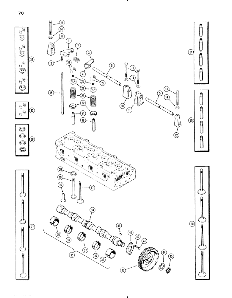 Схема запчастей Case IH 570 - (070) - VALVE MECHANISM AND CAMSHAFT, 470-570 (188) DIESEL ENGINE (02) - ENGINE