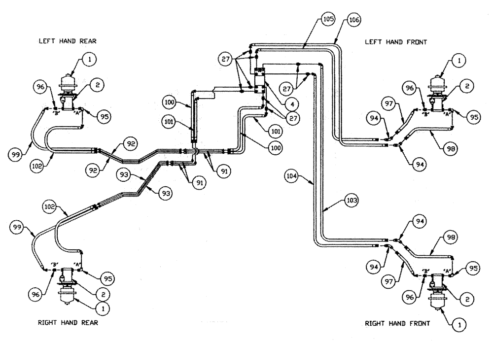 Схема запчастей Case IH TYLER - (05-008) - HYDRAULIC PLUMBING - WHEEL MOTORS TYLER SPRAYER Hydraulic Plumbing