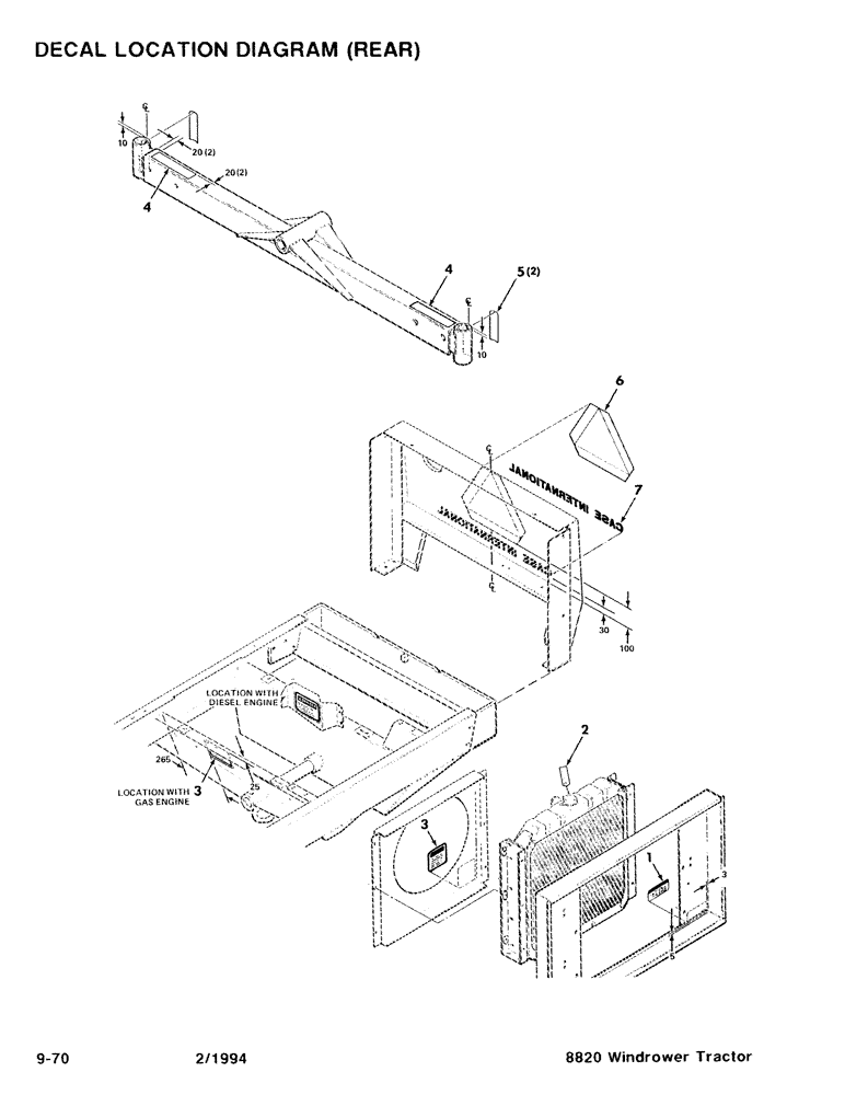 Схема запчастей Case IH 8820 - (9-70) - DECAL LOCATION DIAGRAM, REAR (09) - CHASSIS/ATTACHMENTS