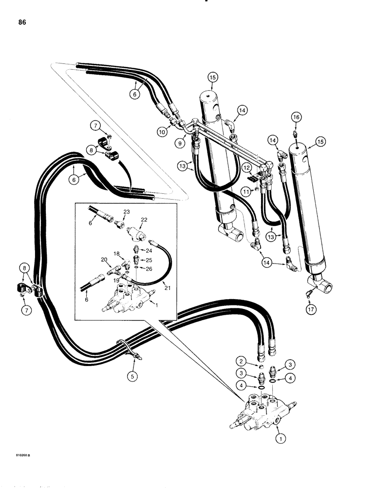 Схема запчастей Case IH 1816C - (086) - LOADER BUCKET CYLINDER HYDRAULIC CIRCUIT (08) - HYDRAULICS