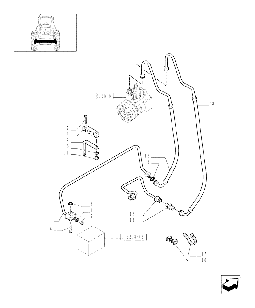 Схема запчастей Case IH MXU110 - (1.42.0/03) - (VAR.350) CCLS FOR TRANSMISSION 16X16 - POWER STEERING PIPES (04) - FRONT AXLE & STEERING