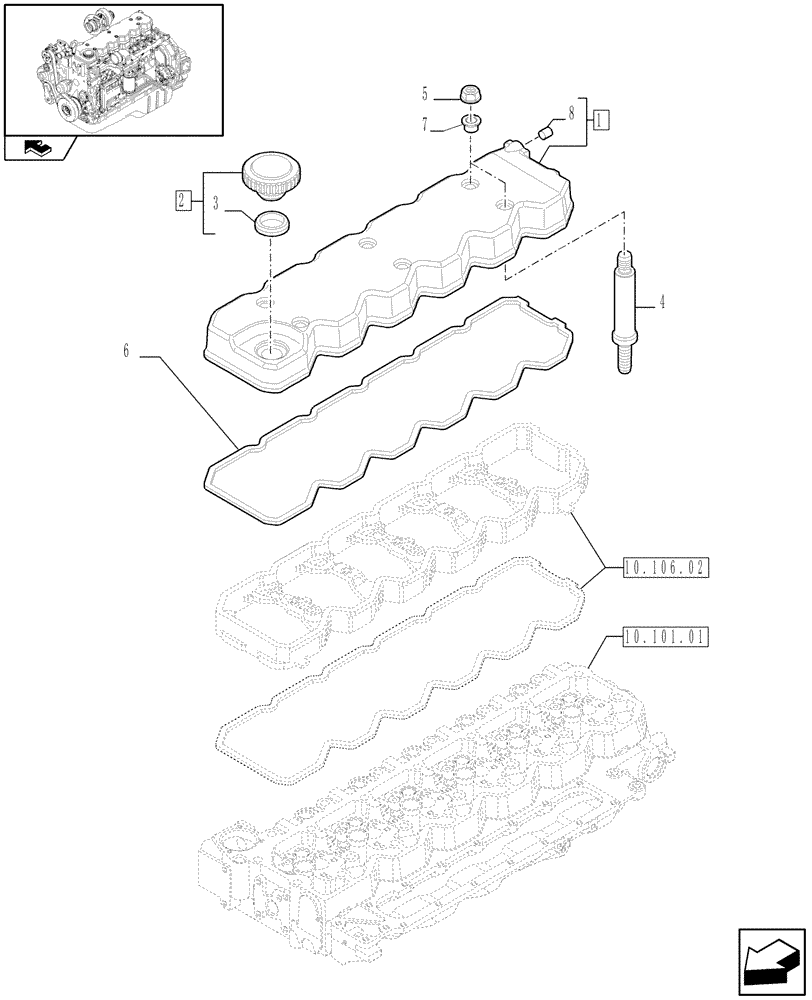 Схема запчастей Case IH F4HE9684J J100 - (10.101.02) - CYLINDER HEAD COVERS (2853786) 