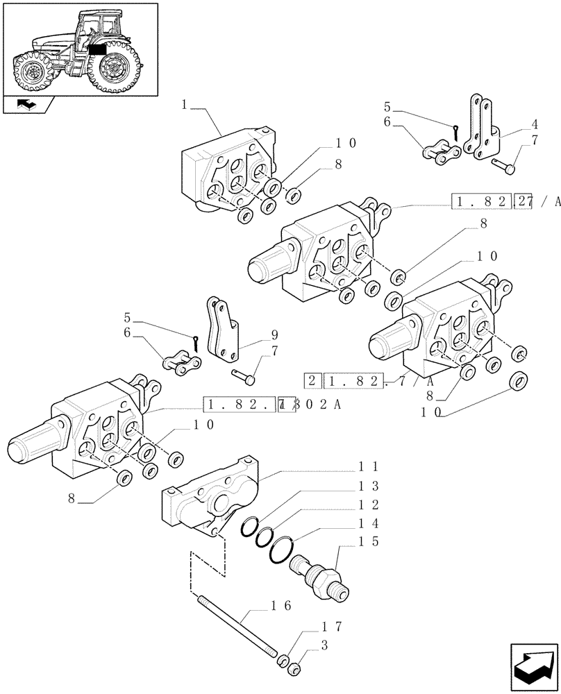 Схема запчастей Case IH FARMALL 85U - (1.82.7/03[01]) - 2 DOUBLE EFFECT AND 1 W/ FLOAT & AUTOM. CUTOUT DISTRIBUTORS - CONTROL VALVES & GASKETS (VAR.330360) (07) - HYDRAULIC SYSTEM