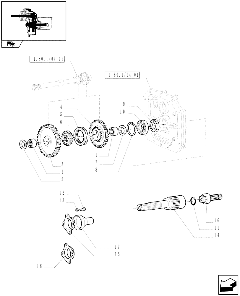 Схема запчастей Case IH FARMALL 60 - (1.80.1/04[02]) - POWER TAKE-OFF 540/1000 NA WITH 2 PTO ENDS AND NA SELECTION SPEED SYSTEM (VAR.335959) (07) - HYDRAULIC SYSTEM