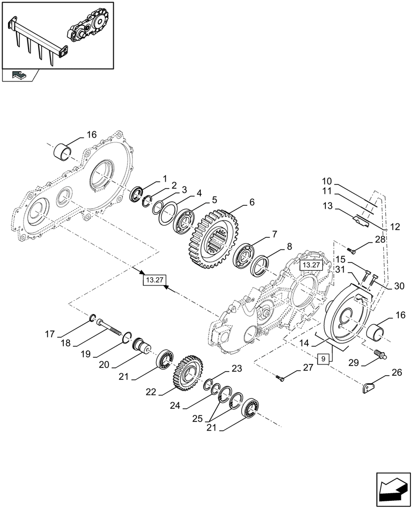 Схема запчастей Case IH LB433R - (13.28[01]) - SHUTTLE FEEDER, GEARBOX, REAR (13) - FEEDER