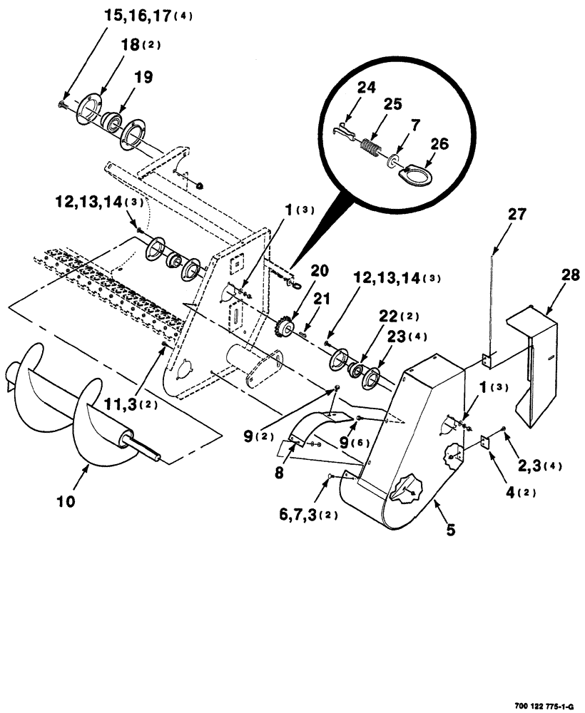 Схема запчастей Case IH 8555 - (03-06) - AUGER AND DRIVE ASSEMBLY (LEFT) Pickup